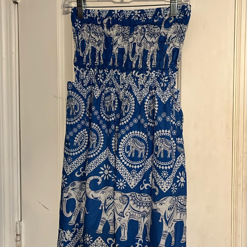 Lu’s Chic, One size blue & white strapless pant jumpsuit. NWOT